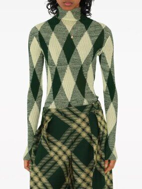 Burberry SS24 Ivy Argyle Cotton & Silk Turtleneck Sweater
